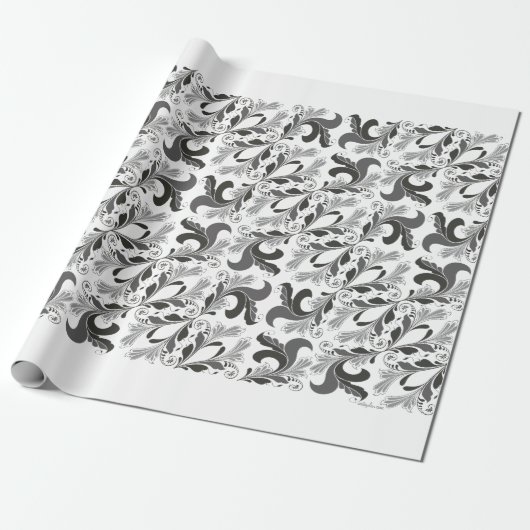 Elegant Victoriaans floreel patroon zwart wit Cadeaupapier (Uitgerold)