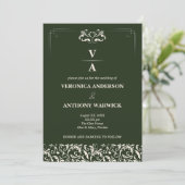 Elegant Victoriaans Forest Green Floral Wedding Kaart (Staand voorkant)