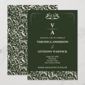 Elegant Victoriaans Forest Green Floral Wedding Kaart (Voorkant / Achterkant)