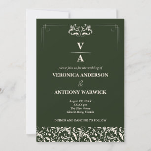 Elegant Victoriaans Forest Green Floral Wedding Kaart