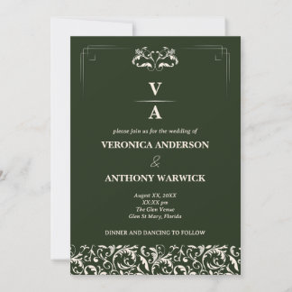 Elegant Victoriaans Forest Green Floral Wedding Kaart