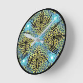 Elegant Victoriaans Golden Trim Aqua Achtergrond Ronde Klok (Hoek)