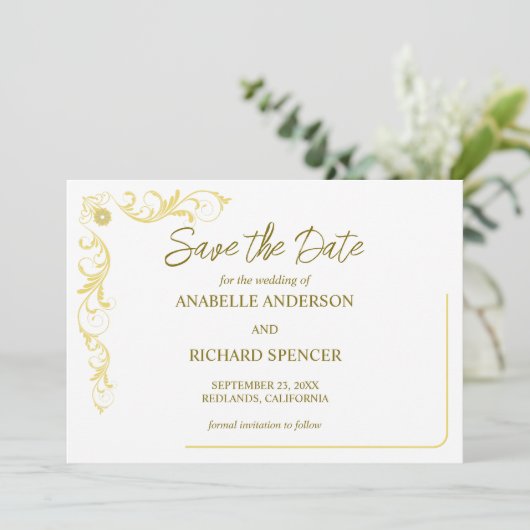 Elegant Victoriaans huwelijk bewaar de datum Kaart (Staand voorkant)