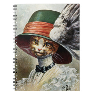 Elegant Victoriaans kat in een pet-laptop met scha Notitieboek