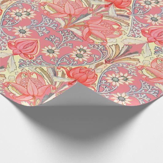 Elegant  Victoriaans Koraal Bloempatroon Cadeaupapier (Hoek)