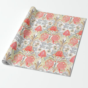 Elegant  Victoriaans Koraal Bloempatroon Cadeaupapier