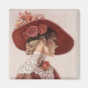 Elegant Victoriaans Lady Fine Art Pet Roos Magneet