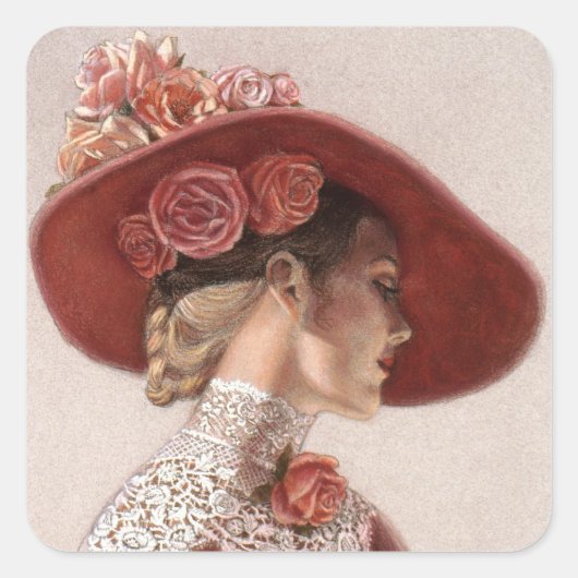 Elegant Victoriaans Lady Fine Art Roos Pet Vierkante Sticker (Voorkant)