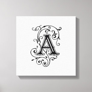 Elegant Victoriaans Letter A Monogram Canvas Afdruk