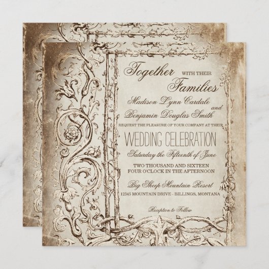 Elegant Victoriaans Lijst Rustic Wedding Invitatio Kaart (Voorkant / Achterkant)