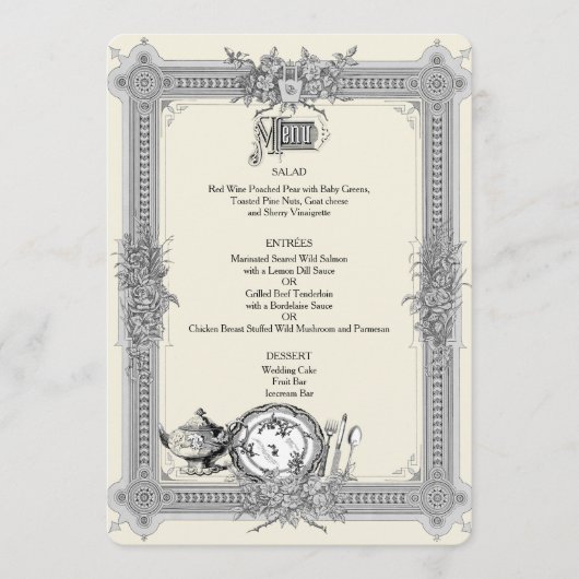 Elegant, Victoriaans Lijst, Vintage bruiloft Menu (Voorkant)