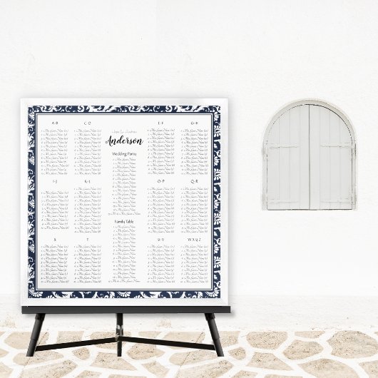 Elegant Victoriaans marineblauw damast zitschema Poster