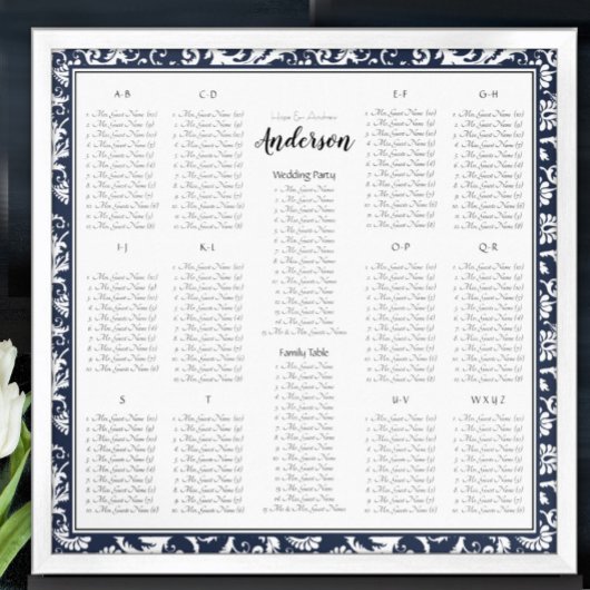 Elegant Victoriaans marineblauw damast zitschema Poster