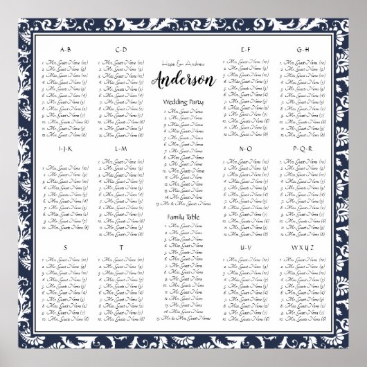 Elegant Victoriaans marineblauw damast zitschema Poster (Voorkant)