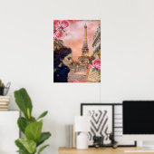 Elegant Victoriaans meisje en zwarte kat in Parijs Poster (Thuiskantoor)
