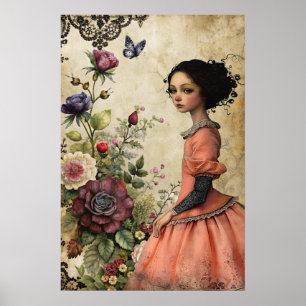 Elegant Victoriaans meisje in een bloementuin Poster