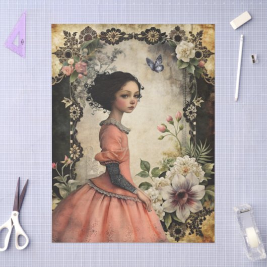 Elegant Victoriaans meisje in een bloementuin Tissuepapier (Craft)