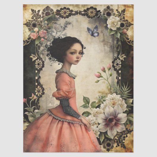 Elegant Victoriaans meisje in een bloementuin Tissuepapier (Voorkant)