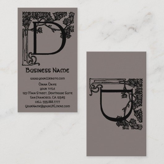 Elegant  Victoriaans monogram letter D, boom Visitekaartje (Voorkant / Achterkant)