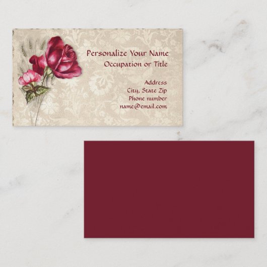 Elegant  Victoriaans rode roodroos Uniek  Visitekaartje (Voorkant / Achterkant)