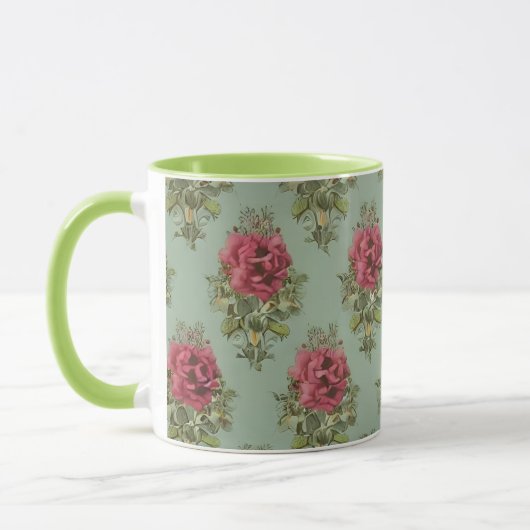 Elegant Victoriaans rood roodpatroon Mok (Links)