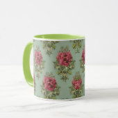 Elegant Victoriaans rood roodpatroon Mok (Voorkant links)