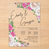 Elegant Victoriaans Roos Bloemen bruiloft acryl in Acryl Uitnodigingen (Voorkant)