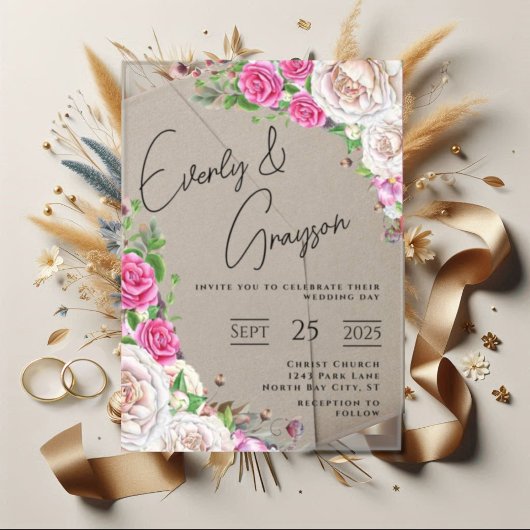 Elegant Victoriaans Roos Bloemen bruiloft acryl in Acryl Uitnodigingen