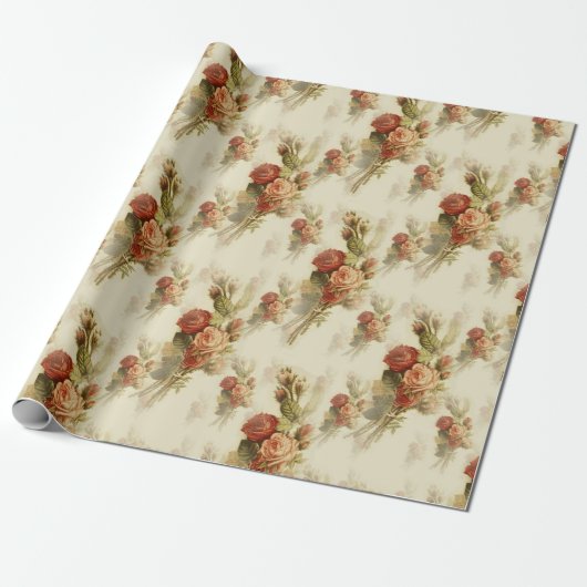 Elegant  Victoriaans Roos Floral Pattern Gift Cadeaupapier (Uitgerold)