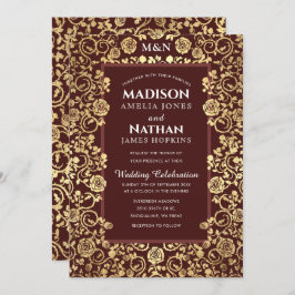 Elegant Victoriaans Roos Gold Foil Wedding Kaart