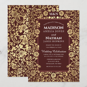 Elegant Victoriaans Roos Gold Foil Wedding Kaart
