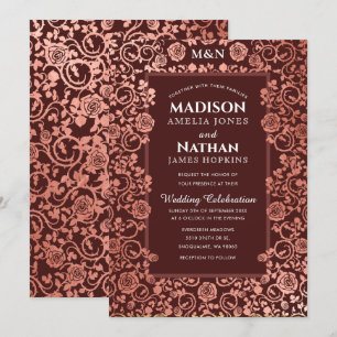 Elegant Victoriaans Roos Gold Foil Wedding Kaart