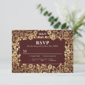 Elegant Victoriaans Roos Gouden Folie Bruiloft RSV RSVP Kaartje (Staand voorkant)