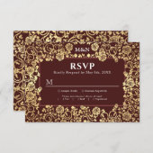 Elegant Victoriaans Roos Gouden Folie Bruiloft RSV RSVP Kaartje (Voorkant / Achterkant)