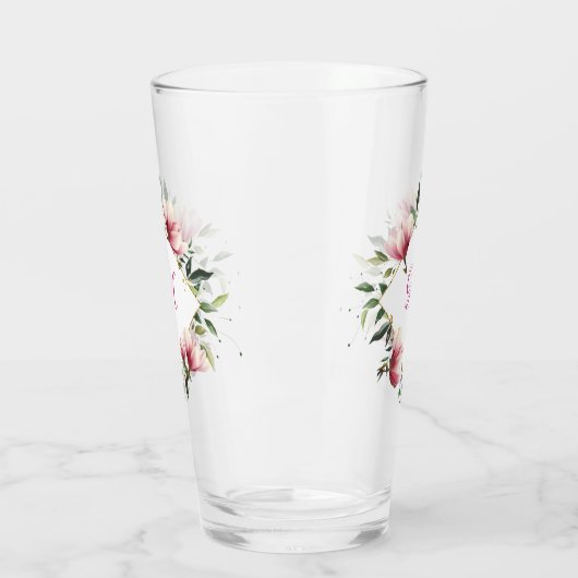 Elegant Victoriaans Roze Floral Border Monogramed  Glas (Links)