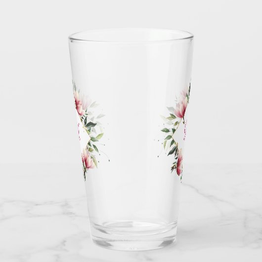 Elegant Victoriaans Roze Floral Border Monogramed  Glas (Rechts)