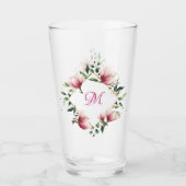 Elegant Victoriaans Roze Floral Border Monogramed  Glas (Voorkant)