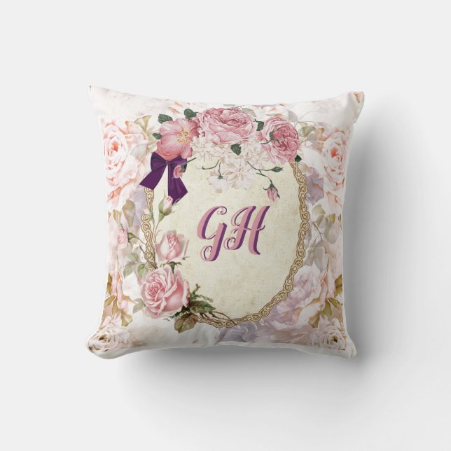 Elegant  Victoriaans Roze Paarse Floral Kussen (Voorkant)