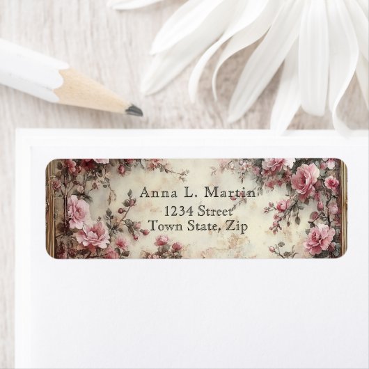  Elegant Victoriaans Roze Rozen Etiket (Insitu)