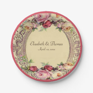 Elegant  Victoriaans Roze Rozen Papier Bord
