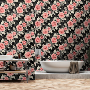 Elegant Victoriaans Roze Rozen Patroon Behang