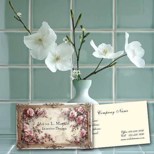 Elegant Victoriaans Roze Rozen Visitekaartje