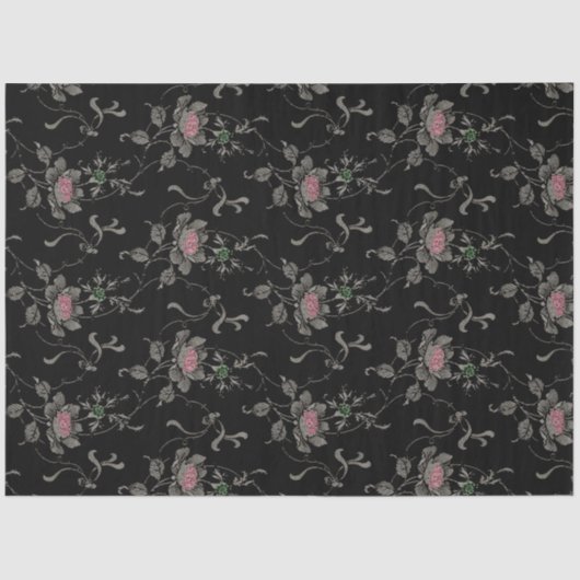 Elegant Victoriaans Rozen op zwarte achtergrond Tissuepapier (Voorkant)