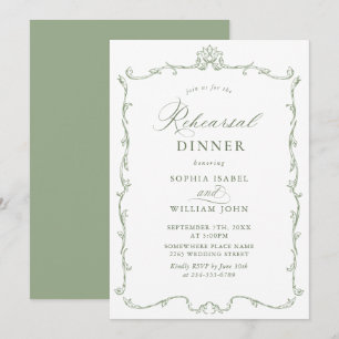 Elegant Victoriaans Sage Green repetitie diner Kaart