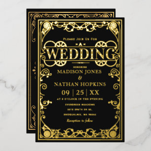 Elegant Victoriaans Steampunk Wedding Folie Uitnodiging