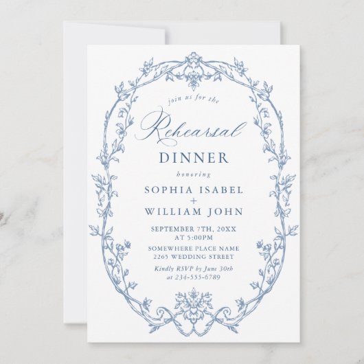 Elegant Victoriaans stoffig blauw repetitiediner Kaart (Voorkant)