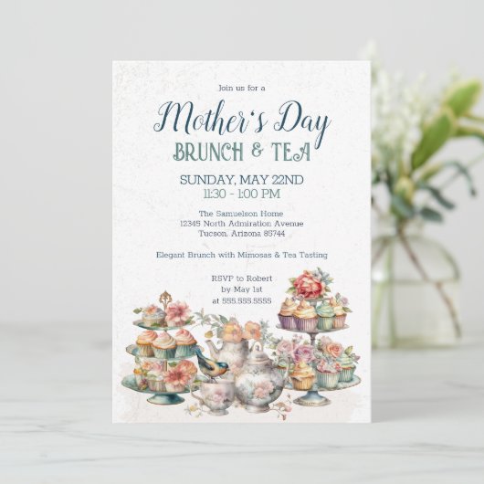 Elegant Victoriaans Tea Party Brunch Event Kaart (Staand voorkant)