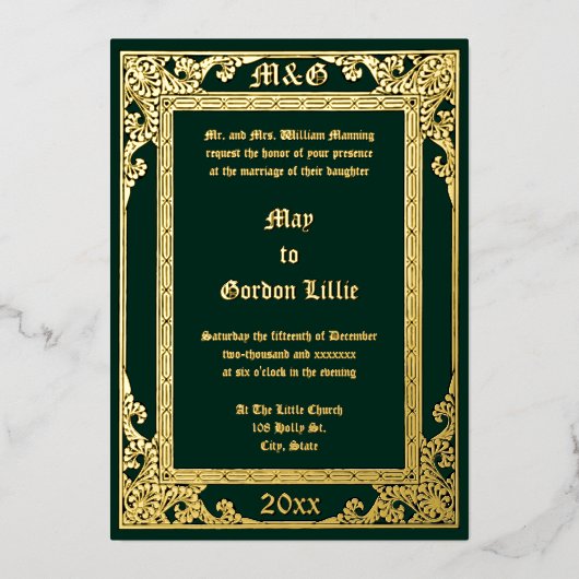 Elegant Victoriaans tijdperk 1877 Folie Uitnodiging (Voorkant)