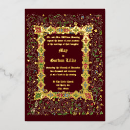 Elegant Victoriaans Tijdperk 1883 Middeleeuws Stij Folie Uitnodiging