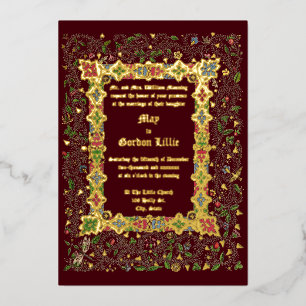 Elegant Victoriaans Tijdperk 1883 Middeleeuws Stij Folie Uitnodiging